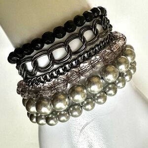 Premier Designs Black & Silver tone Multi-Strand Toggle Clasp Bracelet